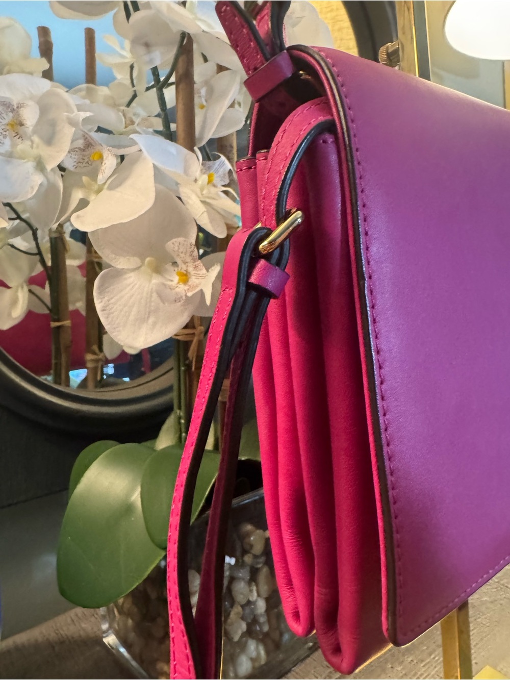 MCM Authentic Pink Leather Gold Tone Metal Accents Shoulder Strap & Crossbody - Picture 9 of 16